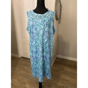 Talbots Blue Teal Paisley Sheath Dress Soft Comfort Party Casual‎ Size Large